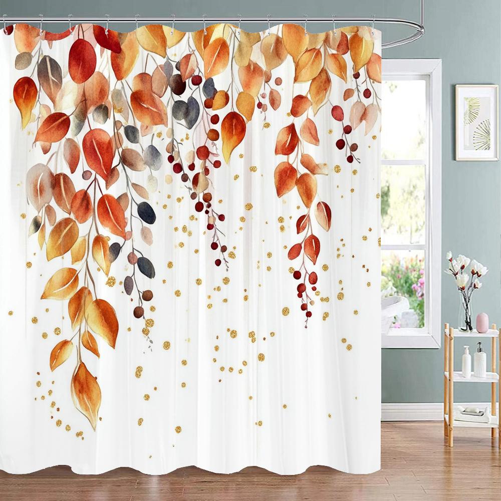

1 Piece Of Elegant Leaf Pattern Printed Shower Curtain, Bathroom Decorative Shower Curtain, Waterproof Shower Curtain With Hooks W60H190(CM)-1 Pcs