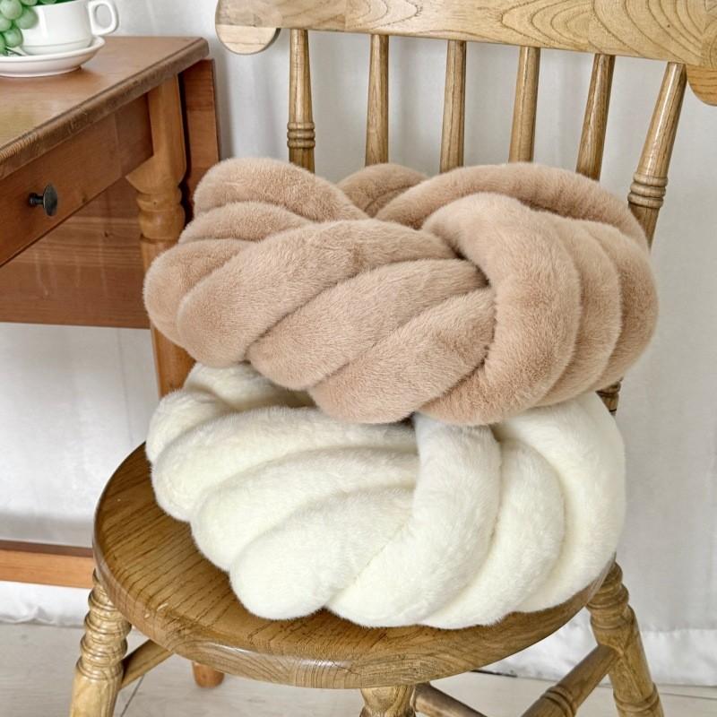 Modern Minimalist Round Throw Pillow With Handwoven Fabric For Sofa Decor