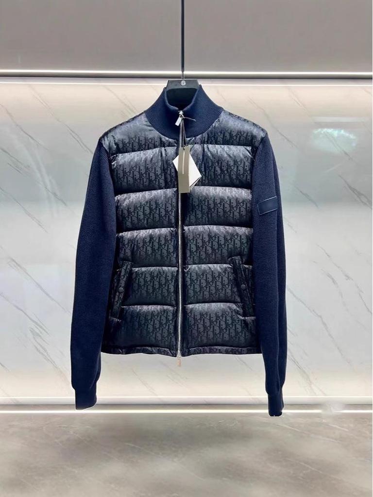 Men's High-Quality Wool Knit Down Jacket with White Duck Down Patchwork, Warm Outerwear for Autumn/Winter