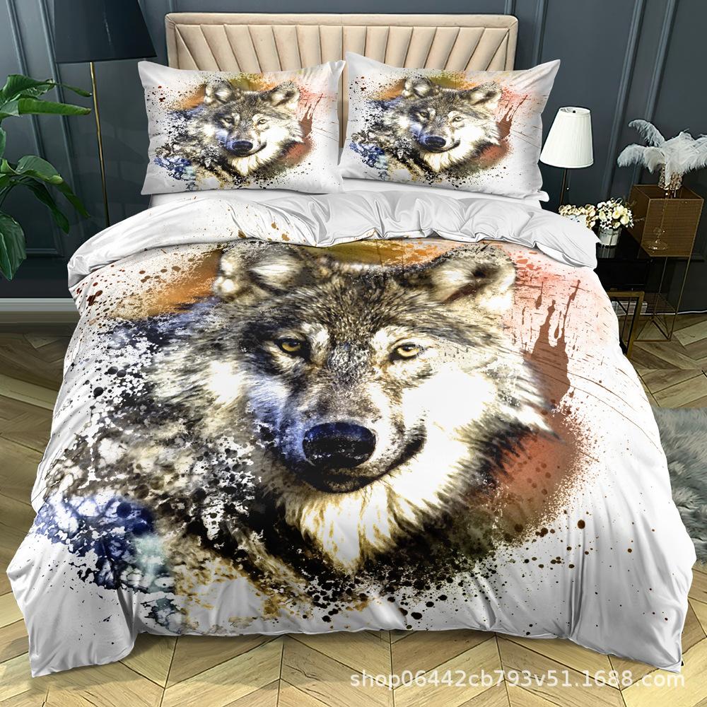 Wolf Themed Bedding Set with Animal Pattern Down Duvet and Pillowcase 2/3 Pieces of Microfiber Fabric Washable and Quick Drying Home Decoration
