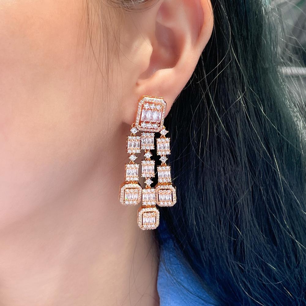 Star With High-Grade Brass Zircon Earrings Square Diamond Full Diamond Long Fringed Earrings Earrings