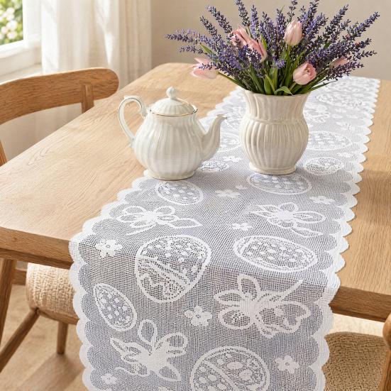 Easter Lace Table Runners, 72 Inch Spring Easter Eggs Table Runner, Easter Bunny Table Decorations for Home Dining Room, Easter Party Decorations and