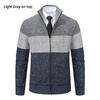 Men's Color Block Velvet-Lined Knit Cardigan with Stand Collar for Fall/Winter