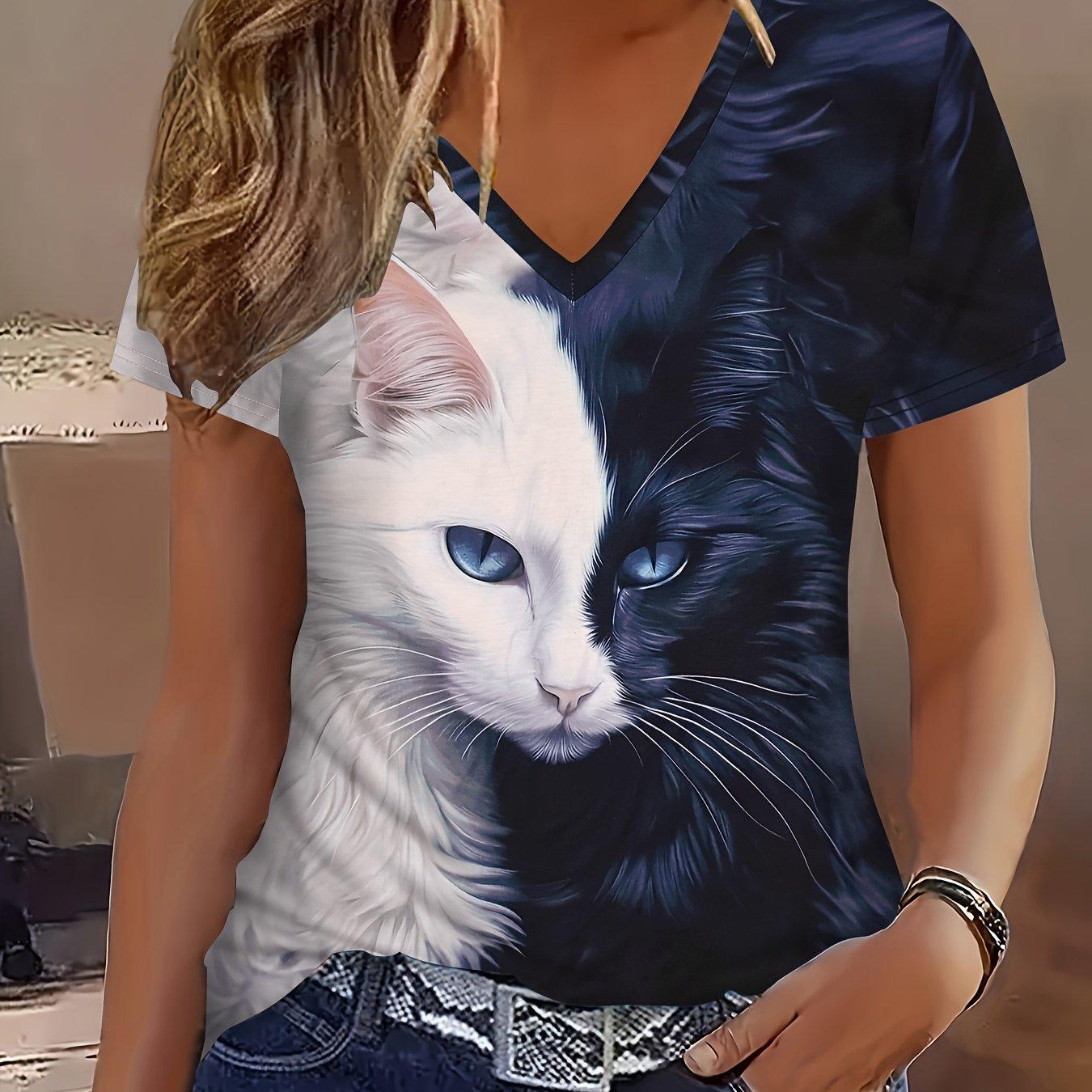 3D Printed V-neck Short-sleeved T-shirt S