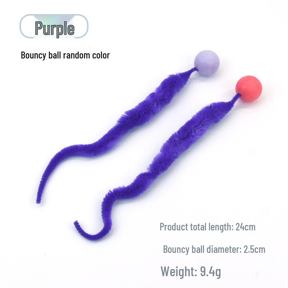 Solid Color Elastic Ball & Caterpillar Teaser Stick Kitten Toy
