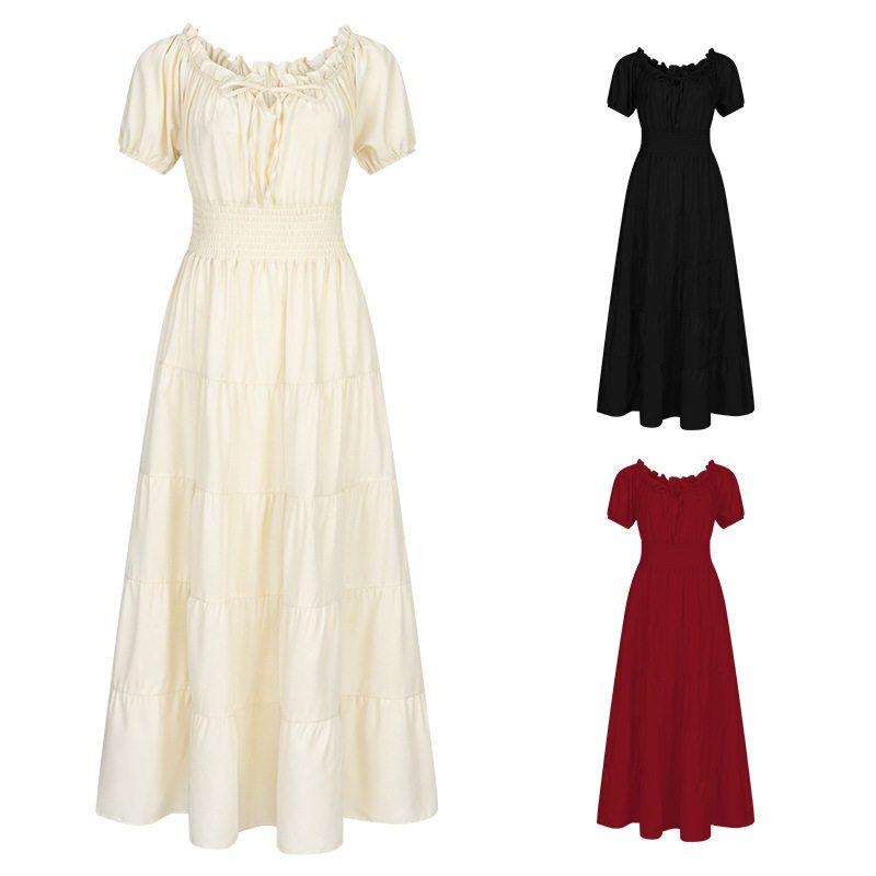 European and American Style Off-The-Shoulder Ruffled Medieval Renaissance Stage Costume Halloween Vintage Long Dress Cosplay for Women