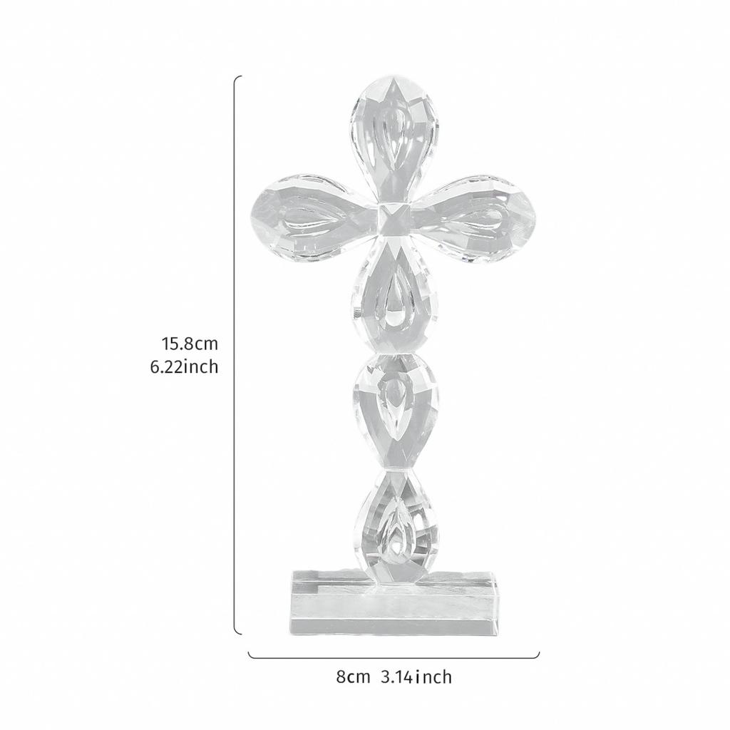 Crystal Cross Ornament with Angel Figurine Transparent Glass Religious Statue Baptism Communion Christmas Gifts Home Decorations