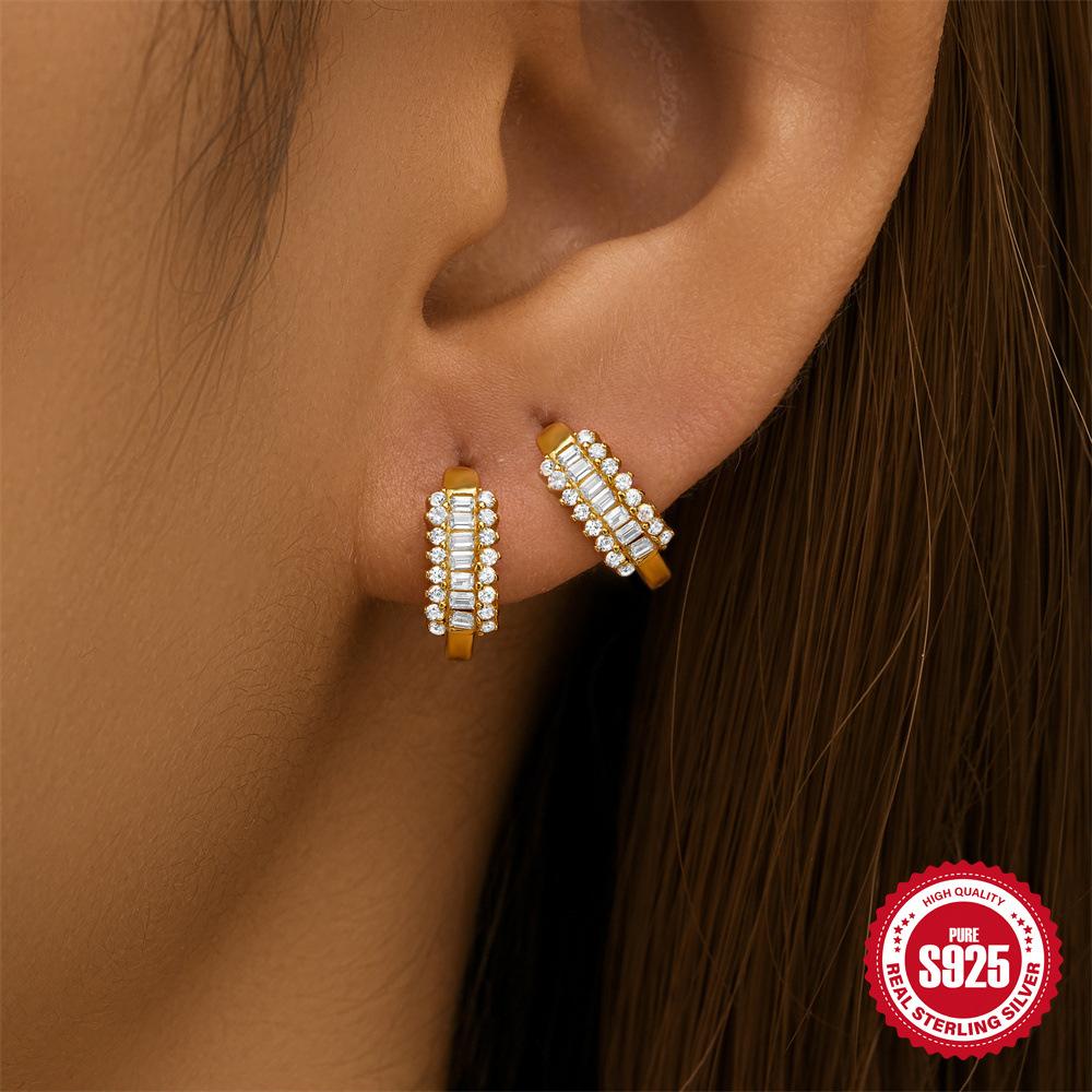 S925 Sterling Silver Simple Classic Diamond Set Small Round Geometric Earrings Earrings Earrings Ear Buckles Earrings