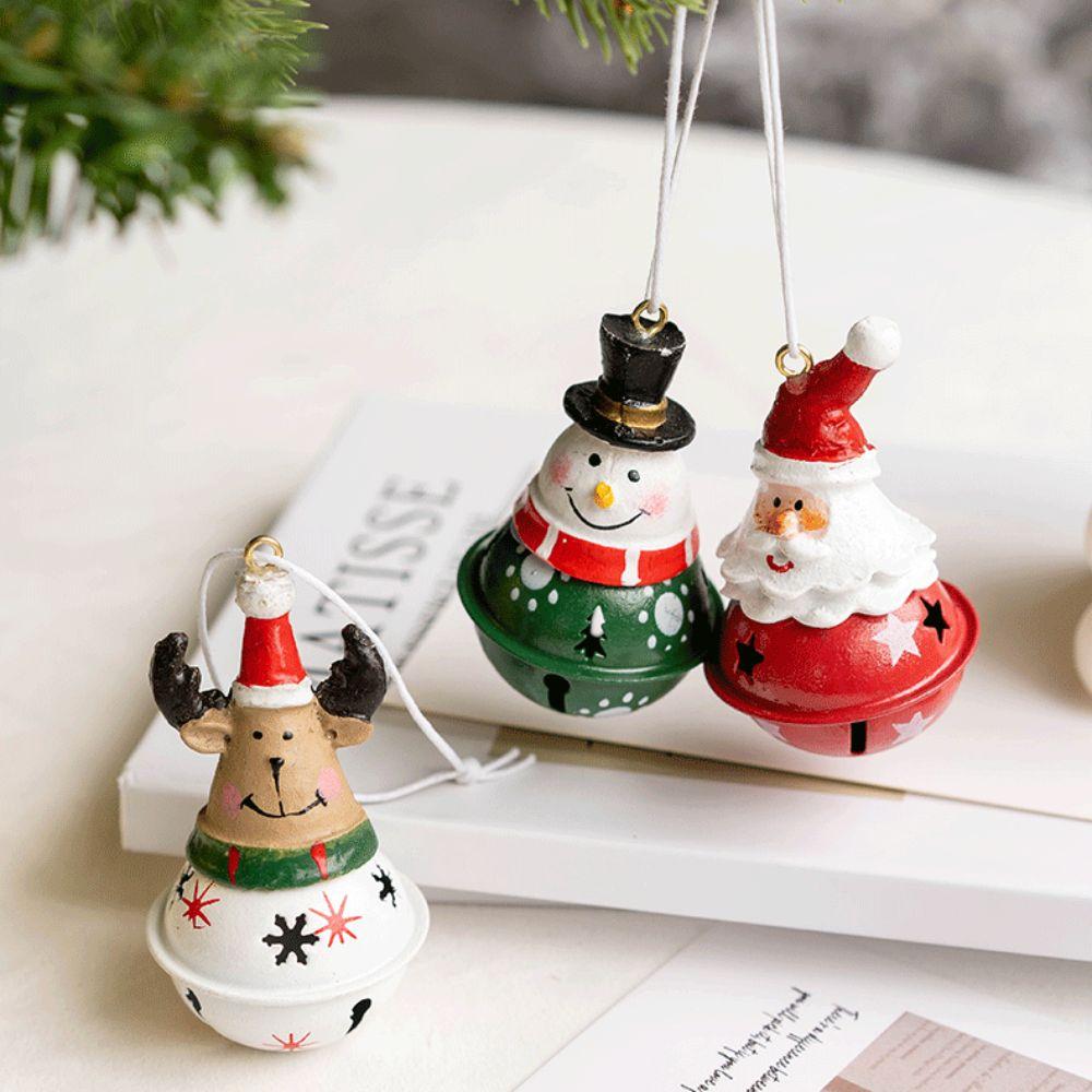Lovely Iron Christmas Hanging Bell Red Green Bell Cartoon Santa Claus DIY Drop Pendants