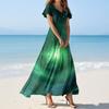 Women's Summer Casual Fashion -Print V-Neck Short-Sleeve Patchwork Dress