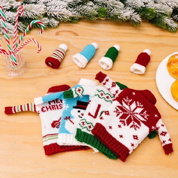 Handmade Christmas Themed Knitted Bottle Cover Festival Champagne Decoration Soft Protective Sleeve For Wine Gifts