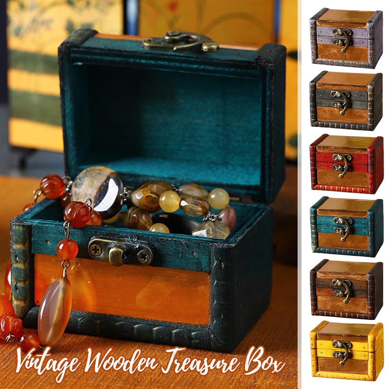 1pc Medieval Retro Jewelry Storage Box Wooden Treasure Jewelry Container Trinket Decor Box Props Pirate Jewelry Display Case