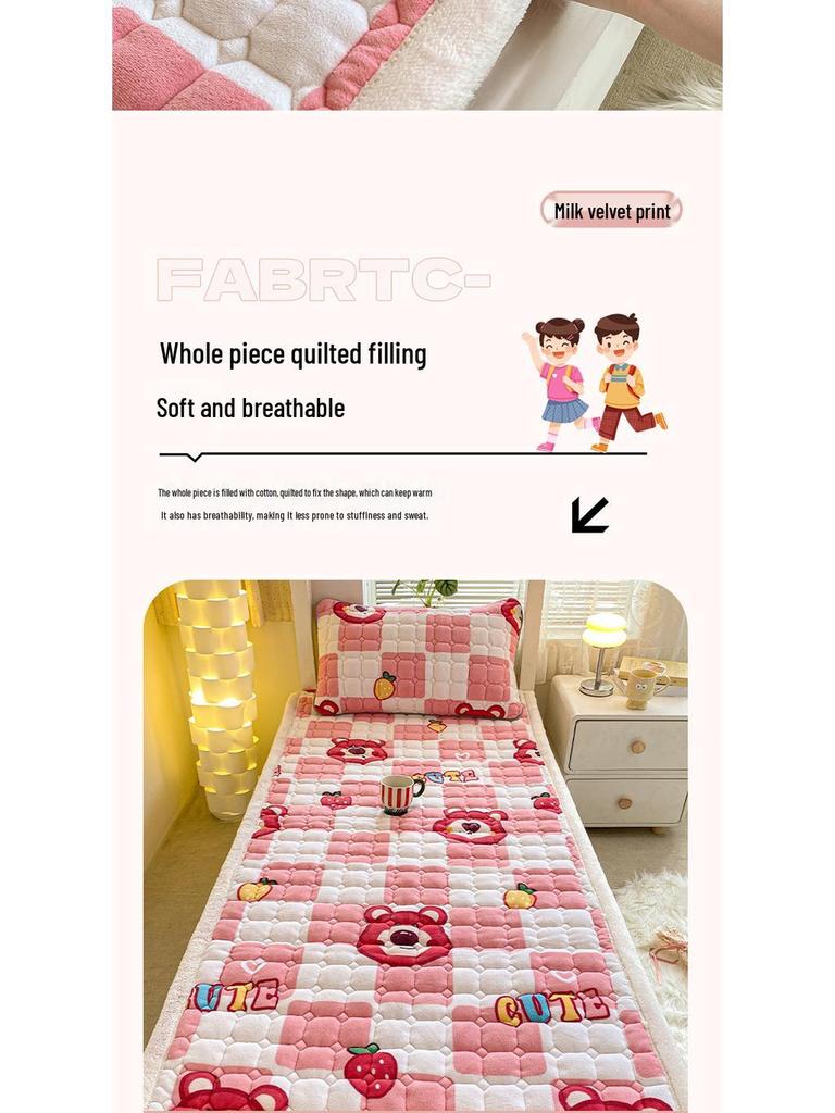 Plush Milk Velvet Mattress Pad - Thick Quilted Cushion for Dorms, Tatami, or Single Beds