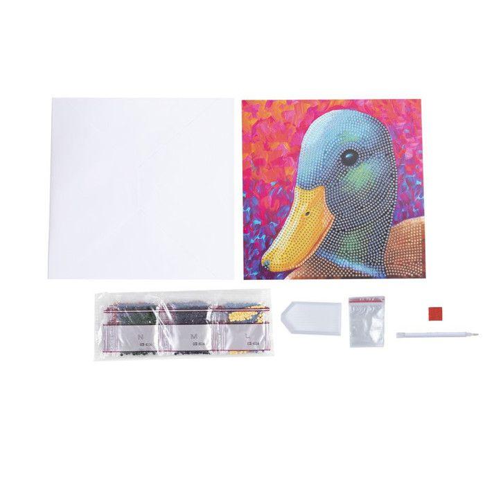 Diamond Painting Kit - Crystal Art - Duck Card - 18 X 18 Cm - For Children - Mixed