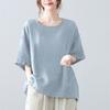 Casual Artistic Cotton Linen Women's T-Shirt Short Sleeves Vintage Top for Summer Plus Size Loose Fit Mother Clothing