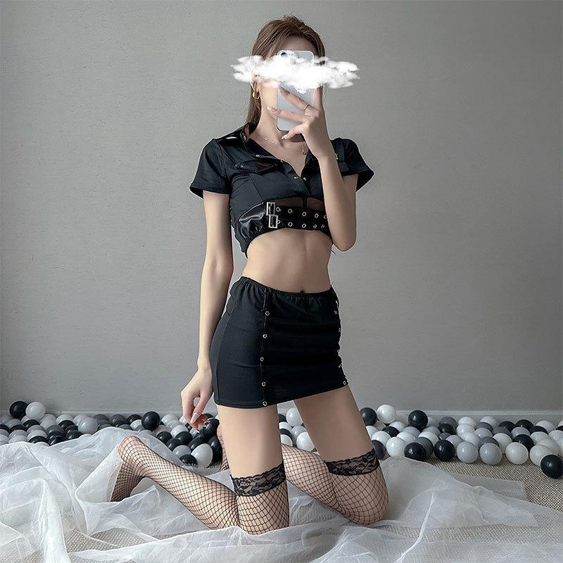 Sex Uniform Temptation Patent Leather Suspender Leather Skirt Nightclub Training Sex Clothes Buttocks Passion Clothes