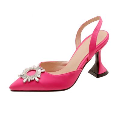 Krazing Pot Stain Pointed Toe High Heels Summer Crystal Shoes Big Size 43 Slingback Women Shallow Pumps