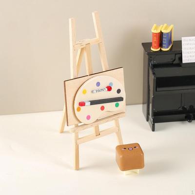 Mini Easel and Palette Dollhouse Adornment Model Practical Miniature Oil Painting Set for Layout