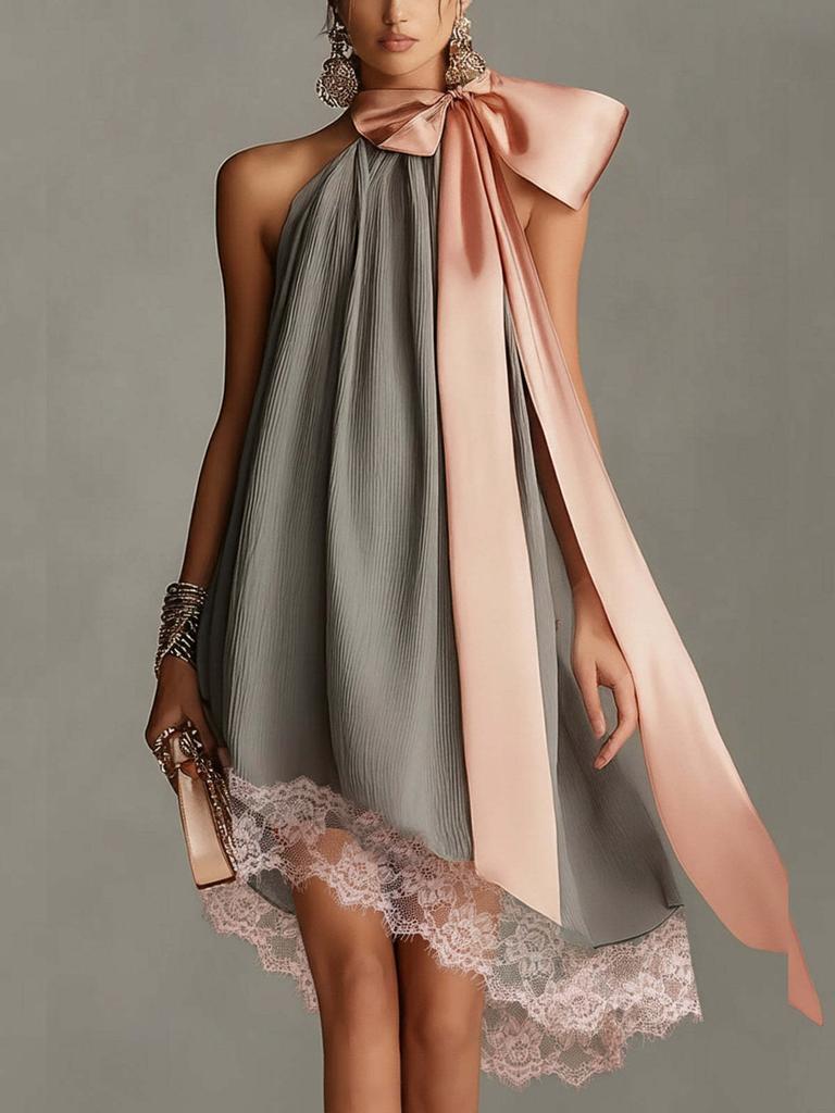  New European and American Style Neck Printing Waist Thin Holiday Dress Women's Fashion Temperament Dress