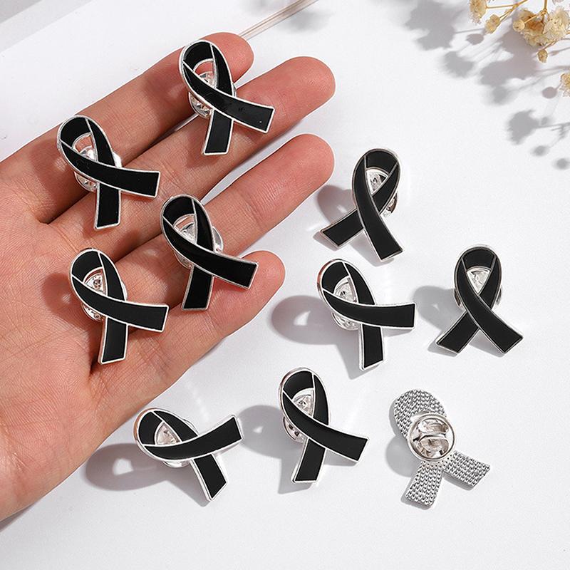 1/5/10Pcs Black White Ribbon Pin Badge Brooch Funerals Memorial Pin Enamel Black Ribbon Badge Mourning Badge Funeral Pin Brooch