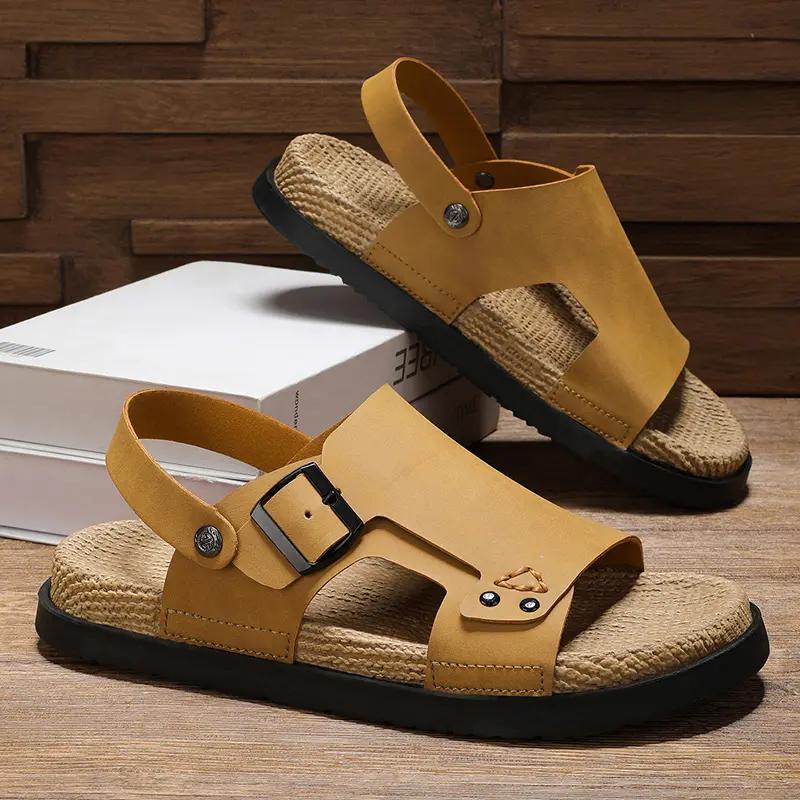 Fashion Men's Tide Summer New Style Leather Sandal Toe Cap Outdoor Leisure Sports Hollow Sandals Beach Shoes Handmade Men Shoes