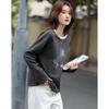 Demana 280G Thermal Velvet Warm Winter Korean Style Colorblock Crewneck Bear Print Petite Women's T-Shirt
