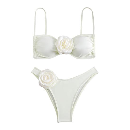 

Комплект бикини с открытыми плечами, цветной шнуровкой, искусственный цветочный декор, мягкие лоскутные съемные подушечки в тон S бежевый