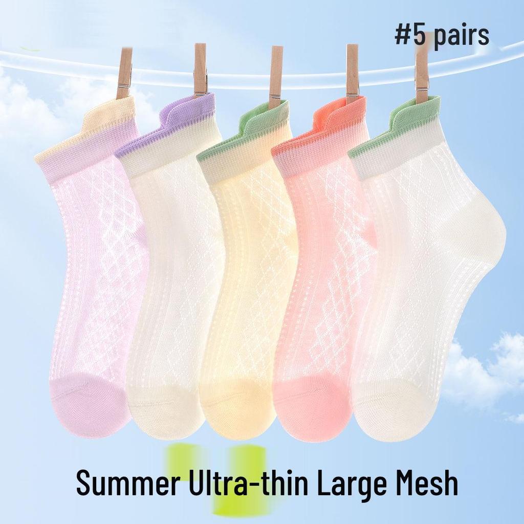 Girls' Breathable Cotton Mesh Summer Socks - Thin, Lightweight, Short for Spring/Summer