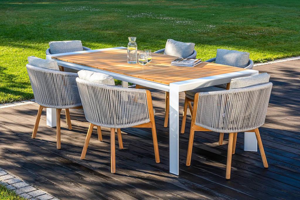 Rozkładany stół ogrodowy muro 200-320x100 zumm biały aluminium - teak homms