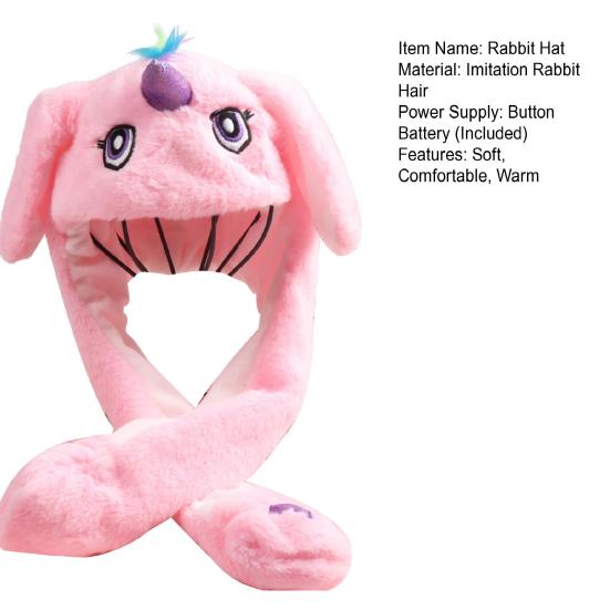Funny Plush Rabbit Hat Cute Ear Moving Jumping Hat LED Light Up Winter Animal Cap for Women Girls Christmas Party Cosplay
