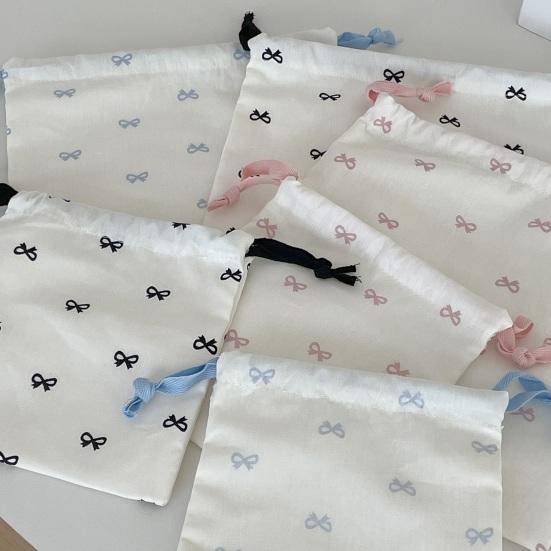 Small Drawstring Bags Cute Bow Makeup Pouch Portable Canvas Storage Bag