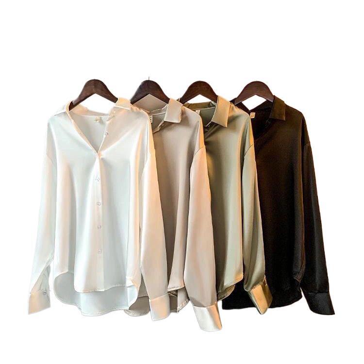 Women's Retro Satin Drape Shirt - 2025 Autumn Long-Sleeve, Versatile Hong Kong Style