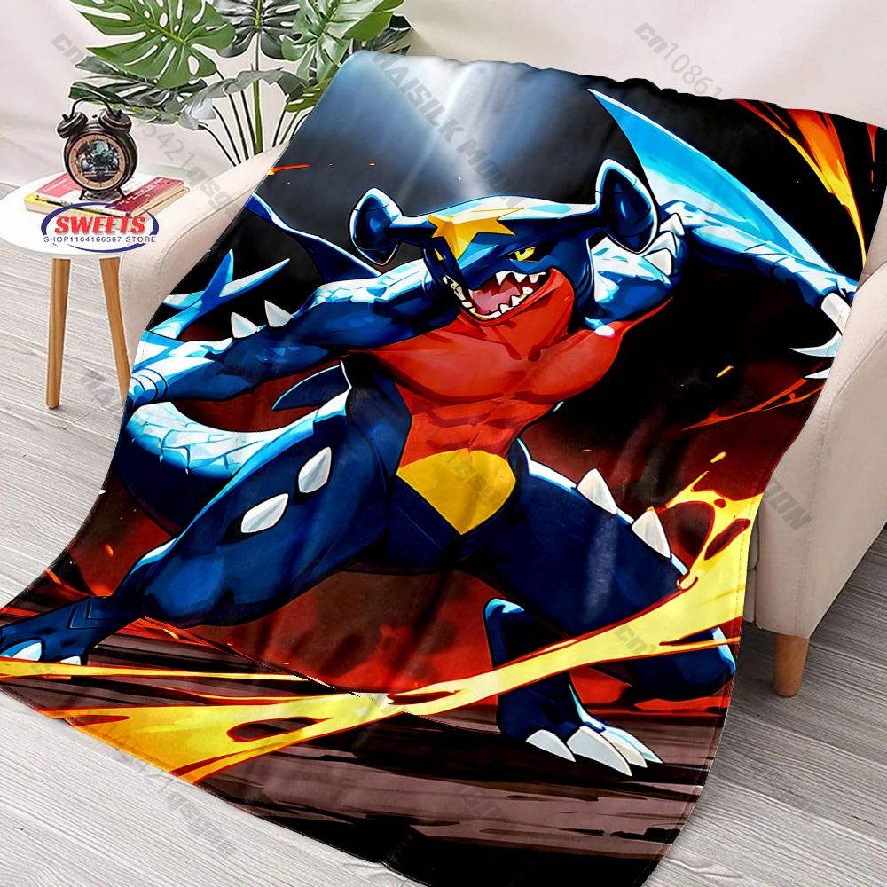 6 Sizes Pokemon Garchomp Print Blanket for Kids and Adults Bedroom Living Room Sofa Study Office Travel Camping Blanket Gifts
