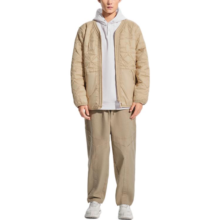 Li Ning CF Pure Color Letter Embroidery Zipper Long Sleeve Cotton Jacket Unisex Jacket Milk-Brown AJMS129-2