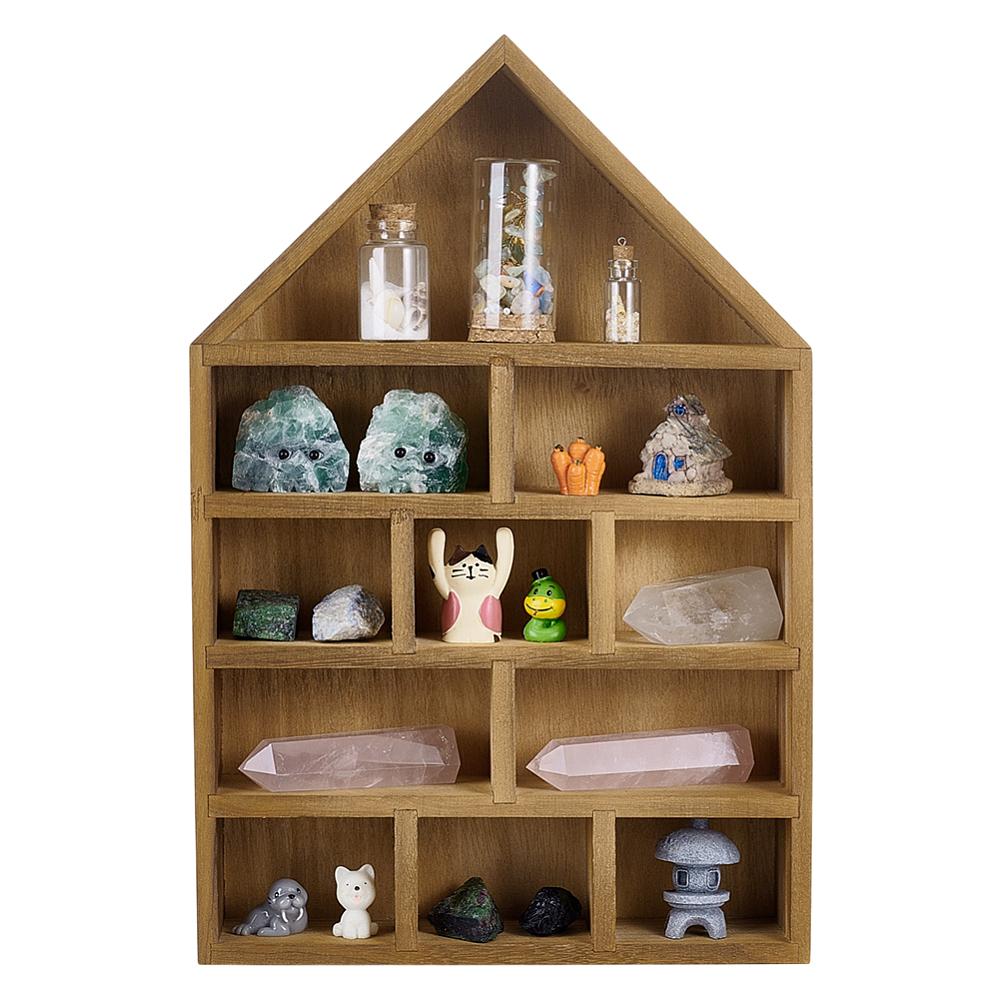 1pc House-Shaped Wooden Wall Shelf Multi-Compartment