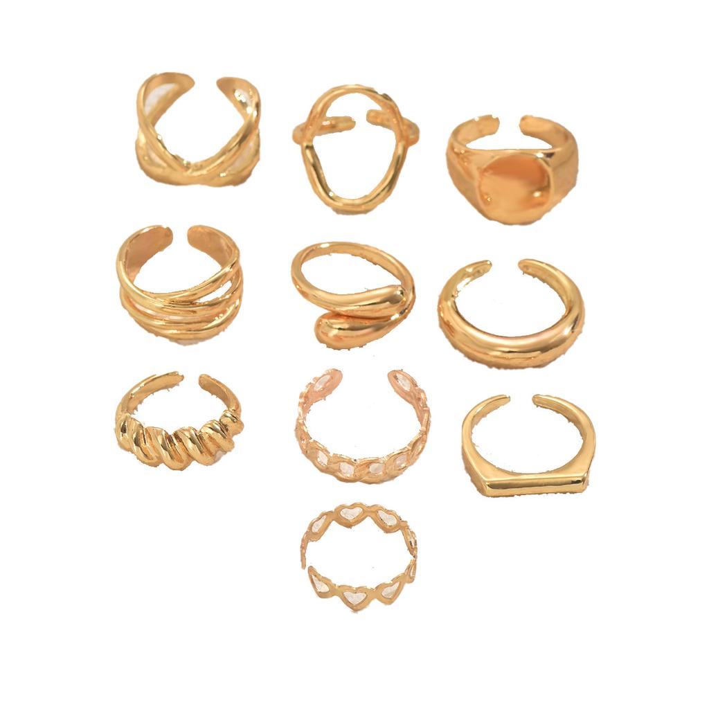 Wind Ladies Geometric Metal Ring Set Versatile Twisted Glossy Design Open Ring Premium Sense