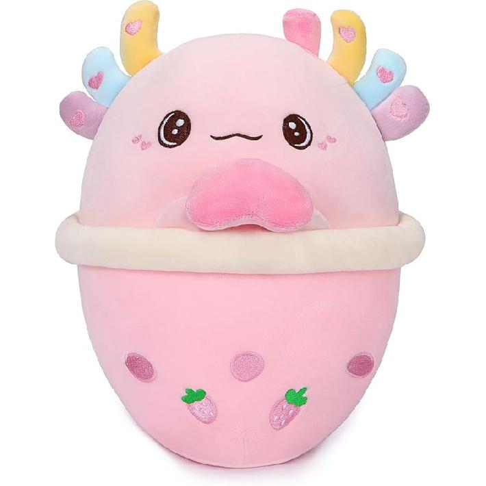 AIXINI Axolotl Boba Plush 10 inch Bubble Tea Stuffed Animal Cute Soft Boba Milk Tea Food Plushie Toy Axolotl