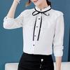 Women Work Long Sleeve Bow Tie Ruffles Chiffon Blouse Tee Shirt Top