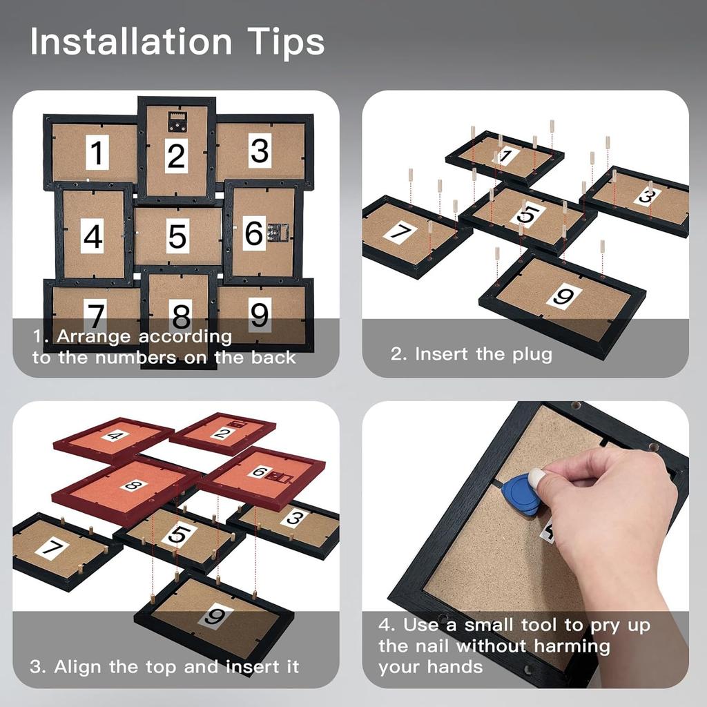 4x6 Picture Frames Collage, 9-Pack Picture Frames Collage for Wall Decor, Black Photo Collage Frame, Multi Picture Frame Set with Glass Front,