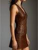 2025 Women's V-Neck Sleeveless Leather Biker Dress - Europe & America Fashion