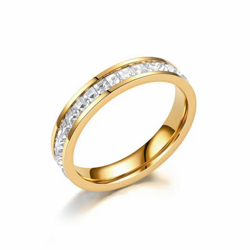 Gypsophila Stainless Steel Couple Ring Zircon Double Ring Set for Men Women Anniversary Gift