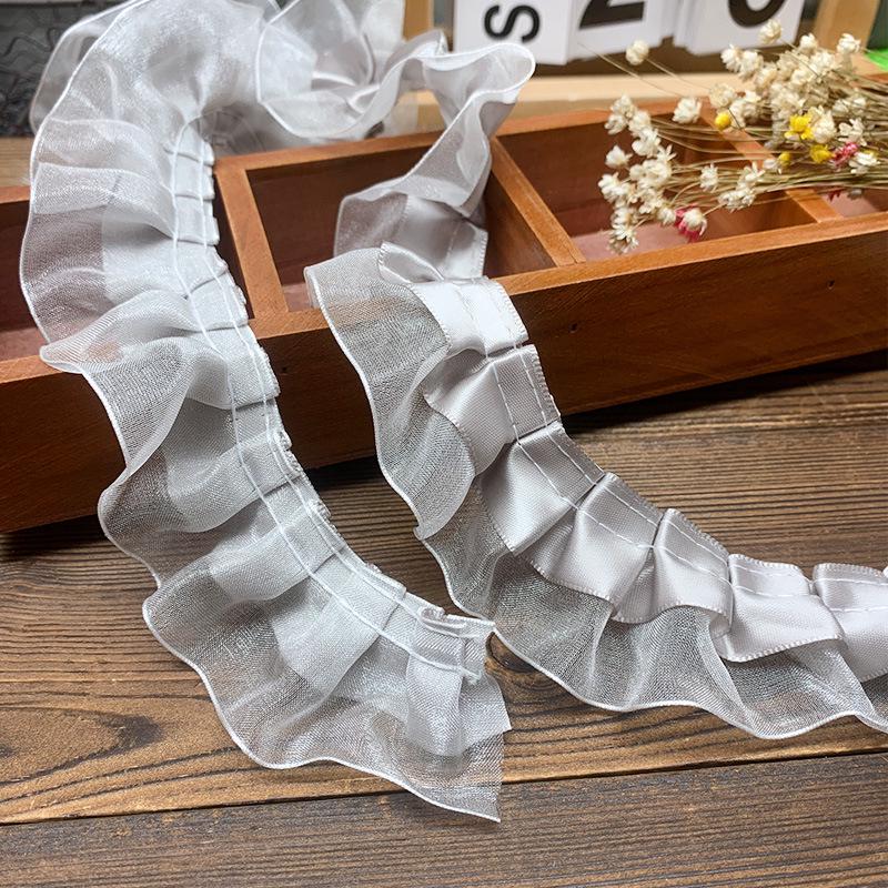 Bordure en Dentelle Plissée Double Couche Premium Ruban de Soie pour Accessoires de Vêtement DIY