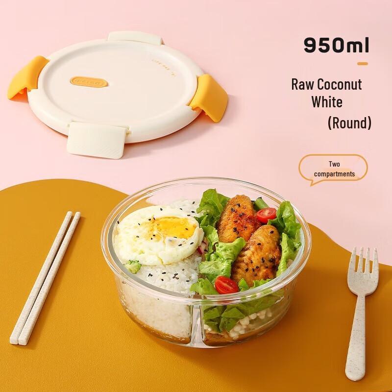 RELEA Round Microwaveable Dual Compartment Lunch Box with Cutlery