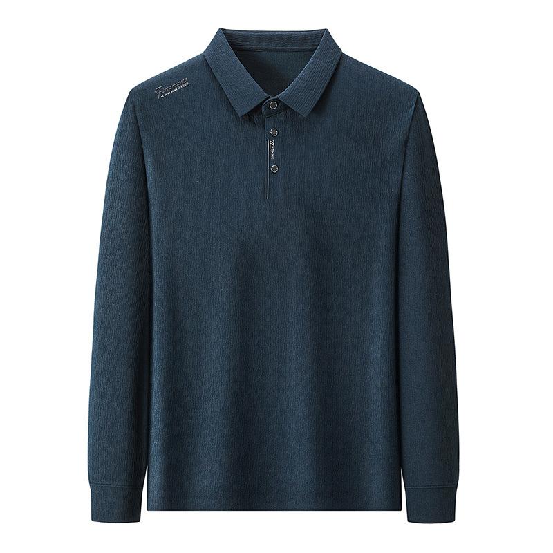 Tricou polo cu mânecă lungă din mătase rece, cool, pentru bărbați, business casual, trend, rever, tricou pentru bărbați