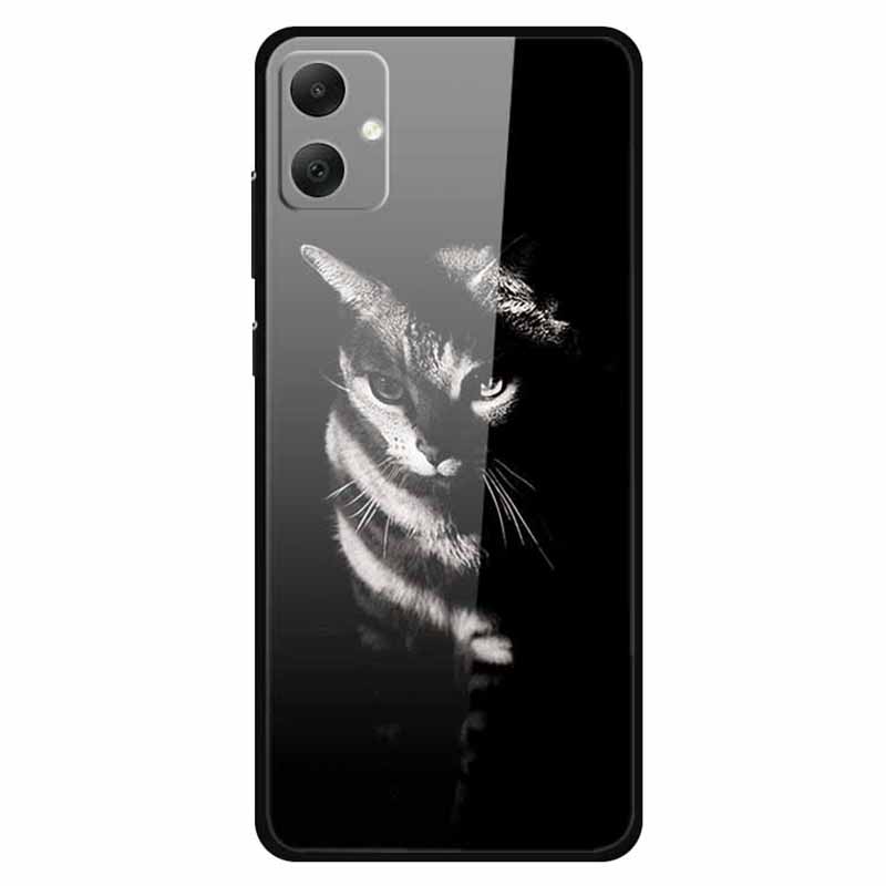 

For Samsung Galaxy A05 4G Case PC+Tempered Glass+TPU Bump Proof Phone Cover Shadow Cat