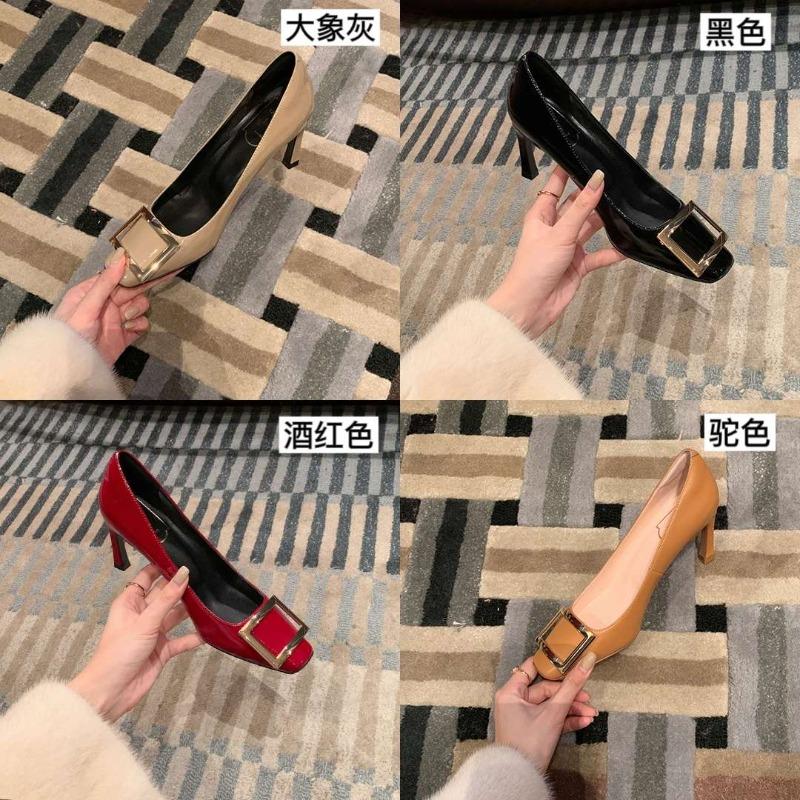 [] Ms. Berlin~ New banana heel square head buckle temperament high heels women's single shoes