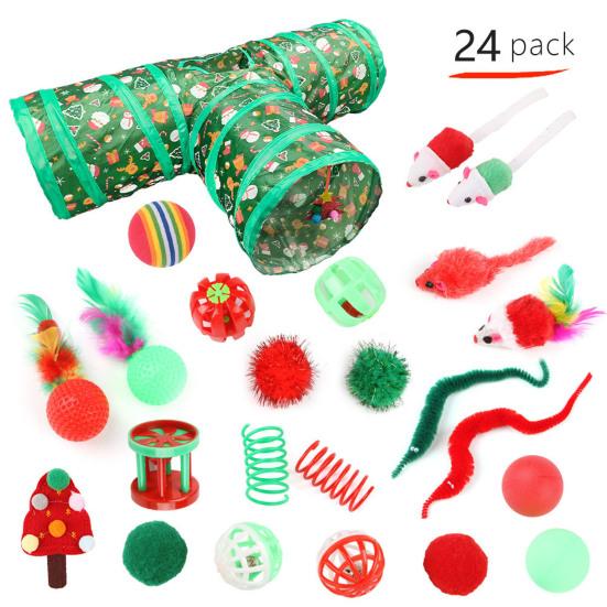 1 Set Christmas Cat Toys Cats Tunnel Rattle Ball Plush Mice Foldable 3-Way Tube Toy Interactive Play And Chew Toys for Indoor Cats And Kittens