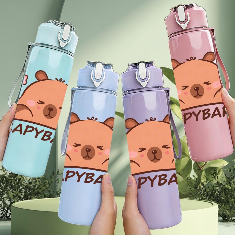 1PC Happy Capybara Cute Animal Print 750ml Color Plastic Sports Water Bottle Leakproof Flip Straw Lid Suitable for Sports Office Home Use