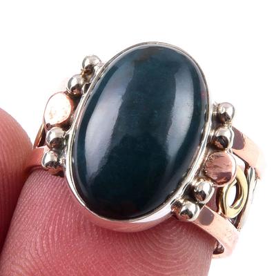 Natürlicher Blutstein Edelstein Handgefertigt 925 Sterling Silber Zweifarbig Ring S.7 s1n16