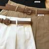 Women Summer Shorts A-line Solid Color With Belt High Waist Suit Shorts Loose Pockets Zipper Button Closure Lady Dating Commute Shorts
